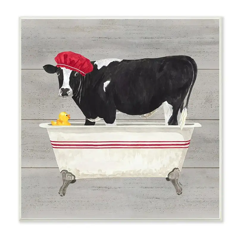 

Reed ath Time For Cows at Sink 12 in x 12 in Framed Painting Canvas Art Print, by