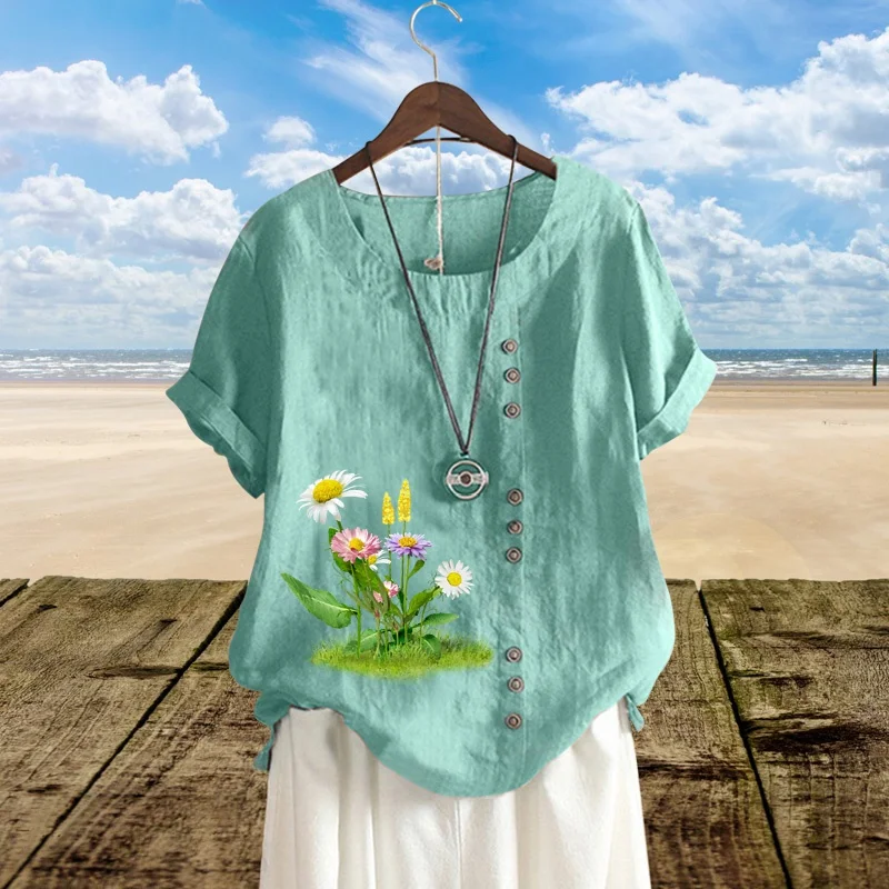 New Fashion Ladies Summer Floral Print Pattern T-Shirt Round Neck Plus Size Elegant Loose Casual Shirt Short Sleeve Top XS-5XL
New Fashion Ladies Summer Floral Print Pattern T-Shirt Round Neck Plus Size Elegant Loose Casual Shirt Short Sleeve Top XS-5XL