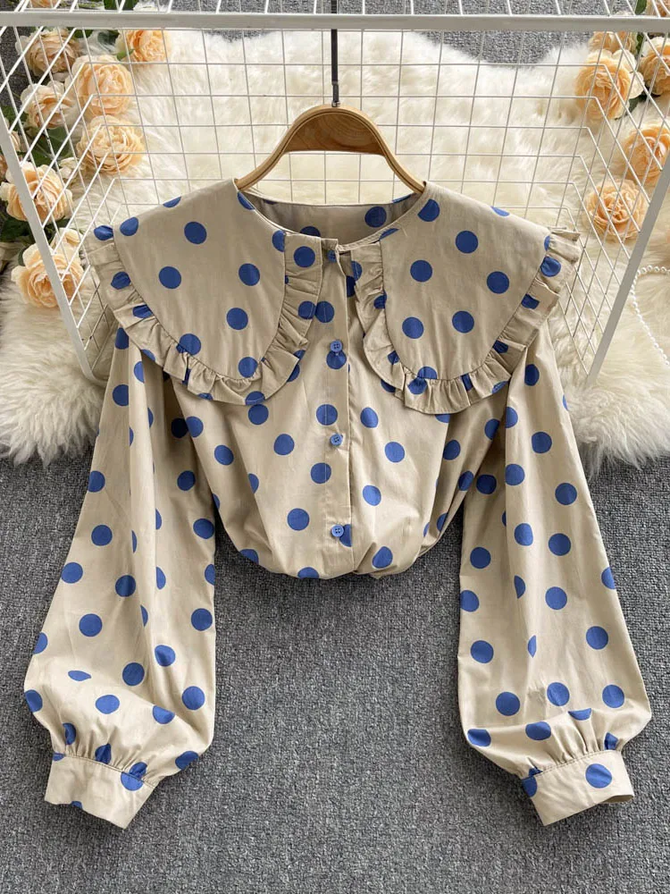 Women 2022 new Korean style sweet age-reducing print polka dot cute loose doll collar puff sleeve loose shirt tops female D0697
Women 2022 new Korean style sweet age-reducing print polka dot cute loose doll collar puff sleeve loose shirt tops female D0697