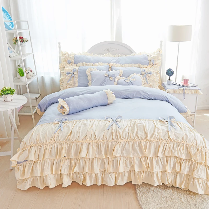 Blue Pink Yellow Purple Korean Princess 100% Cotton Bedding Set White Ruffle Twin Queen King Duvet Cover Bed Skirt Pillowcases
Blue Pink Yellow Purple Korean Princess 100% Cotton Bedding Set White Ruffle Twin Queen King Duvet Cover Bed Skirt Pillowcases