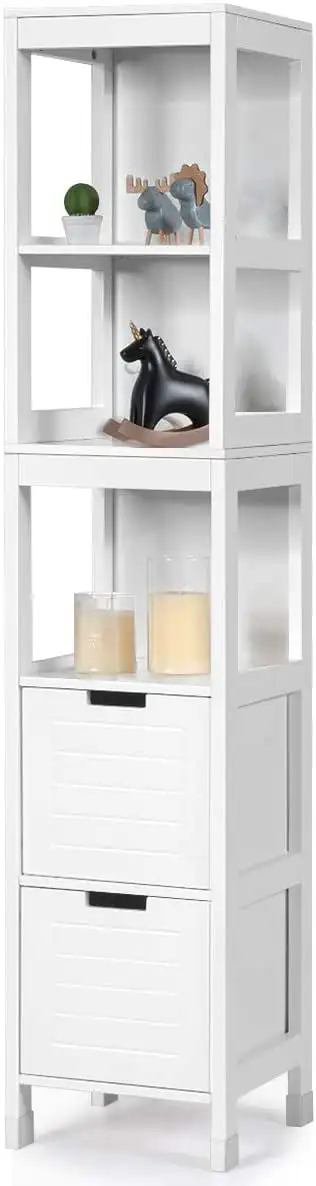 Bathroom Cabinet, Wooden Free Standing Floor Storage Cabinet with Three Open Shelves and Two Drawers, Equipped with Anti-topplin
Bathroom Cabinet, Wooden Free Standing Floor Storage Cabinet with Three Open Shelves and Two Drawers, Equipped with Anti-topplin