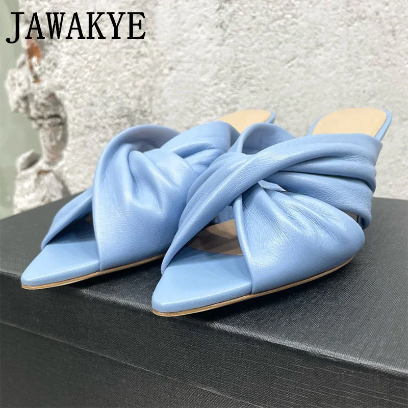 Summer High Heels Party Slippers Pleated Leather Formal Mules Women Sexy Peep Toe Outdoor Designer Brand Dress Slides mujer
Summer High Heels Party Slippers Pleated Leather Formal Mules Women Sexy Peep Toe Outdoor Designer Brand Dress Slides mujer