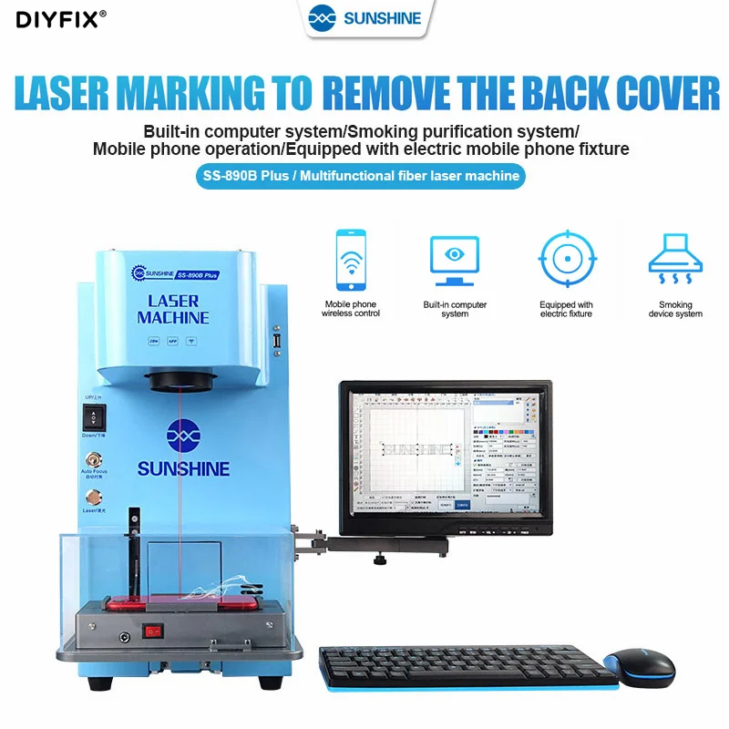 SUNSHINE SS-890B Plus Multifunction Fiber Laser Marking Machine For Phone Back Cover Glass Removal Metal Product Customized Logo
SUNSHINE SS-890B Plus Multifunction Fiber Laser Marking Machine For Phone Back Cover Glass Removal Metal Product Customized Logo