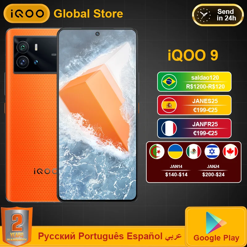 

vivo iQOO 9 5G Mobile Phone Snapdragon 8 Gen 1 Smartphone 120Hz 6.78" AMOLED Android 12 Fast Charging 120W NFC Cellphone