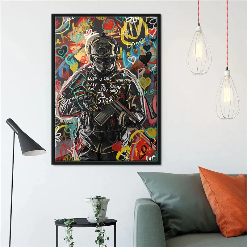 

Nordic Modern Graffiti Canvas Art Canvas A Man Holding A Gun Abstract Character Wall Painting Living Room Home Decoration Poster