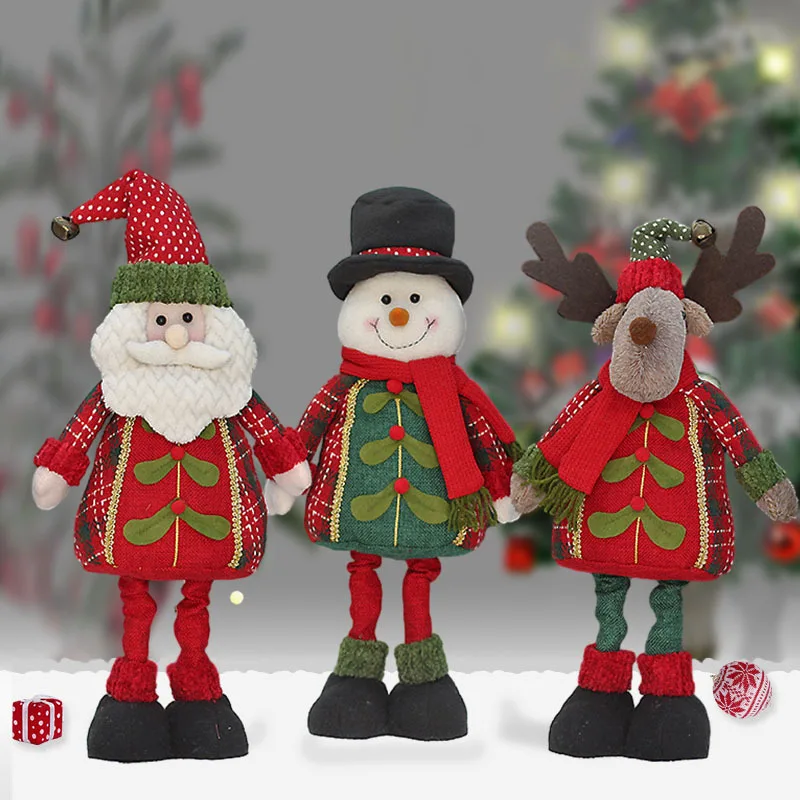 

Christmas New Fabric Retractable Elderly Snowman Elk Figurine Doll Christmas Decorations Ornaments