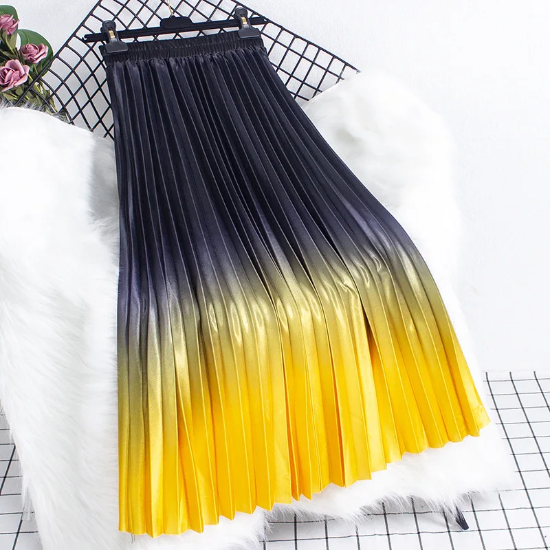 2022 Spring New Fashion Gradient Colorful Women Skirt Elastic Waist Pleated Long Skirts Women Elegant Skirt
2022 Spring New Fashion Gradient Colorful Women Skirt Elastic Waist Pleated Long Skirts Women Elegant Skirt
