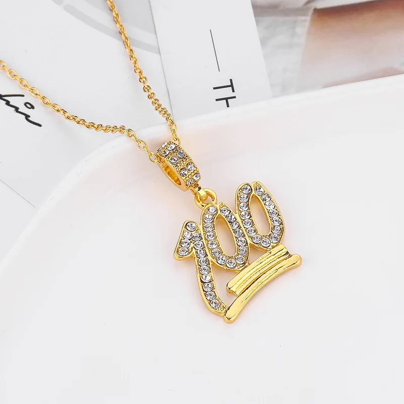 

Full White Rhinestone 100 Points Design Pendant Jewelry Gift For Girls Boys Student Bling Twist Rope Chain Hip Hop Necklaces