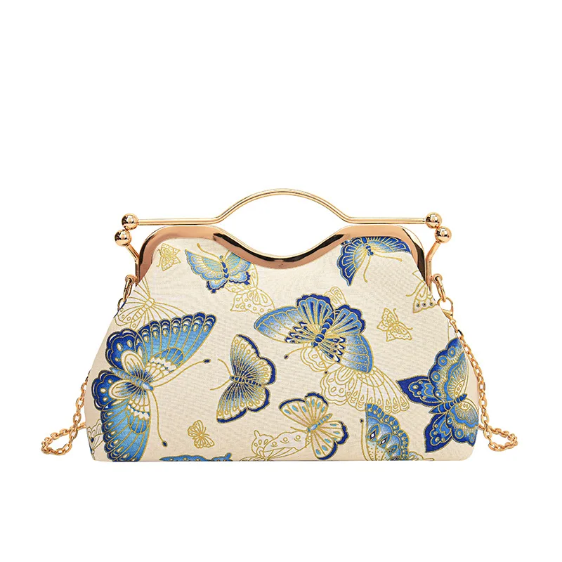 Portable Evening Bag Fashionable Chinese Style Clip Mouth Shell Bag Embroidered Printed Butterfly Flower Chain Crossbody Bag
Portable Evening Bag Fashionable Chinese Style Clip Mouth Shell Bag Embroidered Printed Butterfly Flower Chain Crossbody Bag