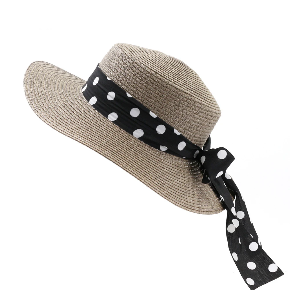 Spring Summer Lady Boater Sun Hats Dot Ribbon Flat Top Straw Beach Vacation Hat Round Summer Wide Brim Panama Cap for Women
Spring Summer Lady Boater Sun Hats Dot Ribbon Flat Top Straw Beach Vacation Hat Round Summer Wide Brim Panama Cap for Women