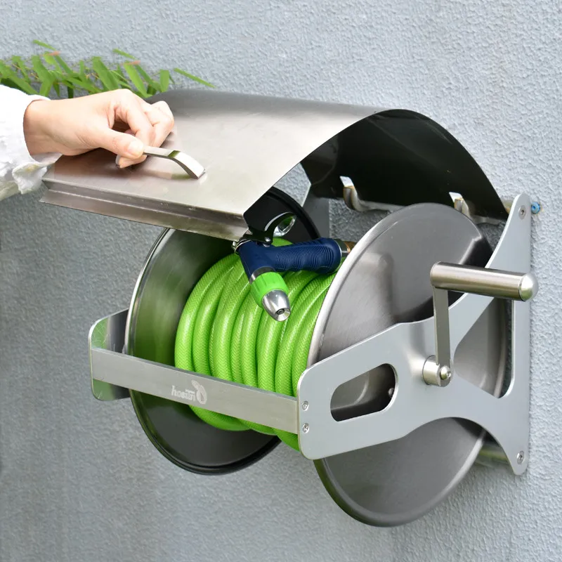 

Wall Mount Heavy-Duty Stainless Steel Hose Reel Portable Garden Irrigation Systems Holder Hand Hose Trolleys Wash Pipe Rack