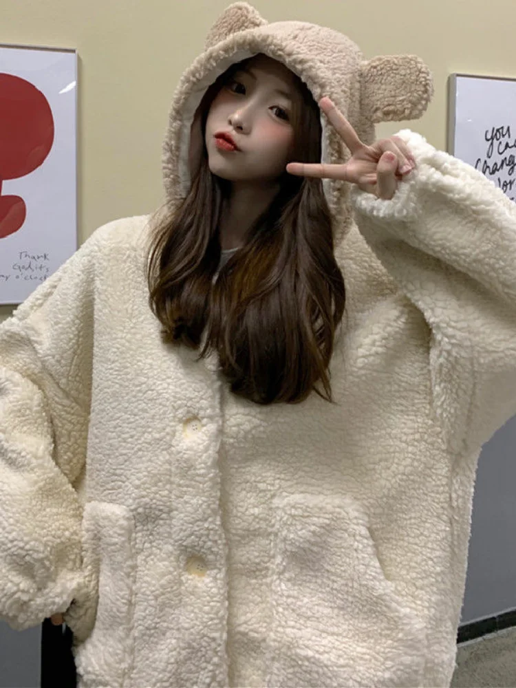 Deeptown Lamb Wool Kawaii Bear Ears Hoodies Women Korean Fashion Plus Velvet Hooded Sweatshirts Thicken Warm Coats Autumn Winter
Deeptown Lamb Wool Kawaii Bear Ears Hoodies Women Korean Fashion Plus Velvet Hooded Sweatshirts Thicken Warm Coats Autumn Winter