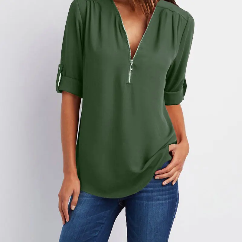 New Fashion Commuter Top Zipper Blouse Women's V-Neck Shirt Plus Size Half Long Sleeve Loose Fit Bottom Shirt
New Fashion Commuter Top Zipper Blouse Women's V-Neck Shirt Plus Size Half Long Sleeve Loose Fit Bottom Shirt