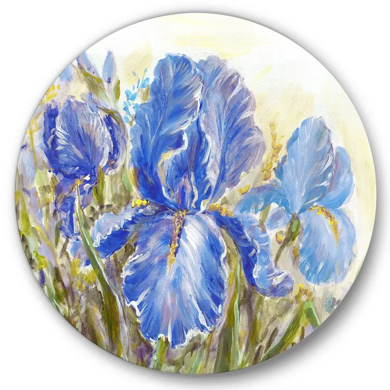 'Blue Irises Blossoming Flowers' Traditional Circle Metal Wall Art 36x36 - Disc of 36
'Blue Irises Blossoming Flowers' Traditional Circle Metal Wall Art 36x36 - Disc of 36