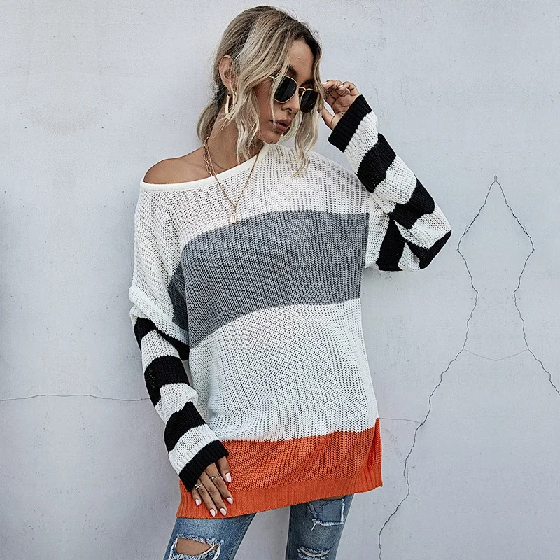 Женский свитер в полоску на осень и зиму, пуловер, вязаные свитера, свободный джемпер, женский модный Повседневный свитер
Женский свитер в полоску на осень и зиму, пуловер, вязаные свитера, свободный джемпер, женский модный Повседневный свитер