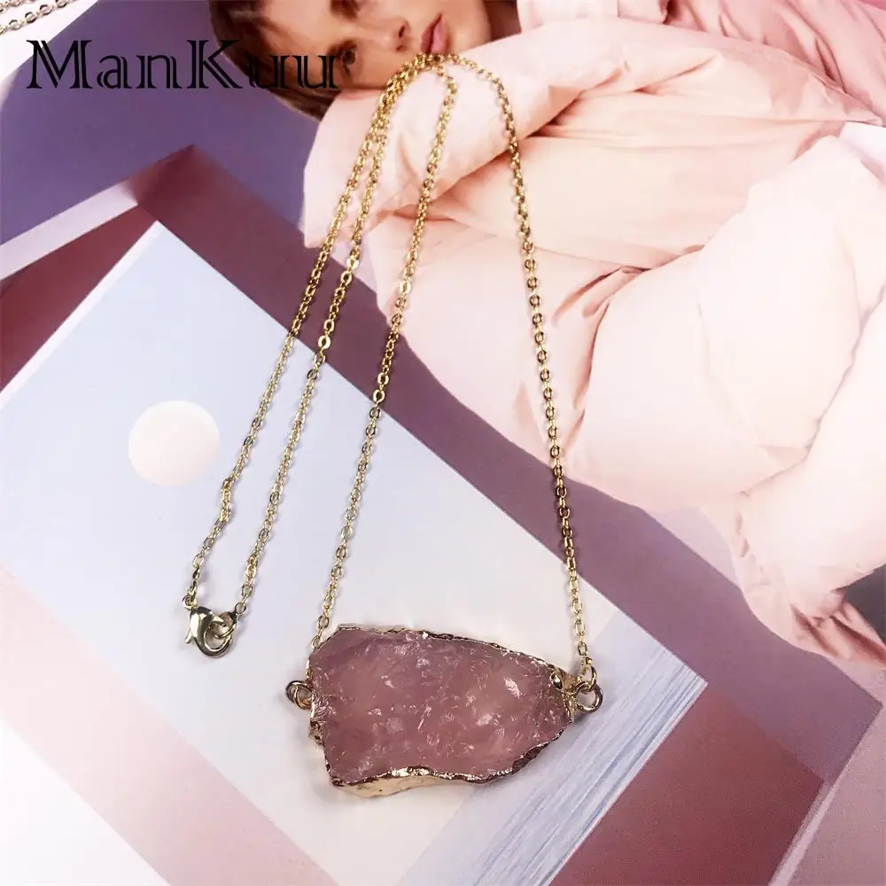 Mankuu Handmade Hammering Surface Craft Natural Rose Quartz Crystal Necklace Jewelry Women 
Mankuu Handmade Hammering Surface Craft Natural Rose Quartz Crystal Necklace Jewelry Women