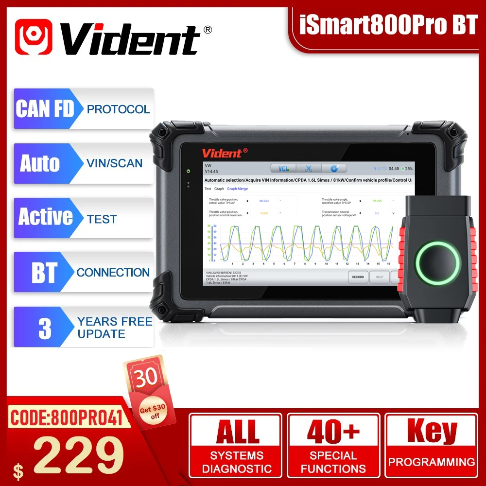 Vident iSmart800Pro BT OBD2 Automotive All System Diagnostic Tool 40 Reset Function Key Programmer Active Test Bluetooth Connect
Vident iSmart800Pro BT OBD2 Automotive All System Diagnostic Tool 40 Reset Function Key Programmer Active Test Bluetooth Connect
