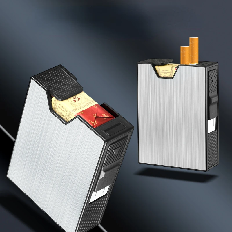 

Whole Package Aluminum Alloy Cigarette Case Usb Rechargeable Lighter Cigarette Case Two-in-one Smoking Set Smoking Accessories