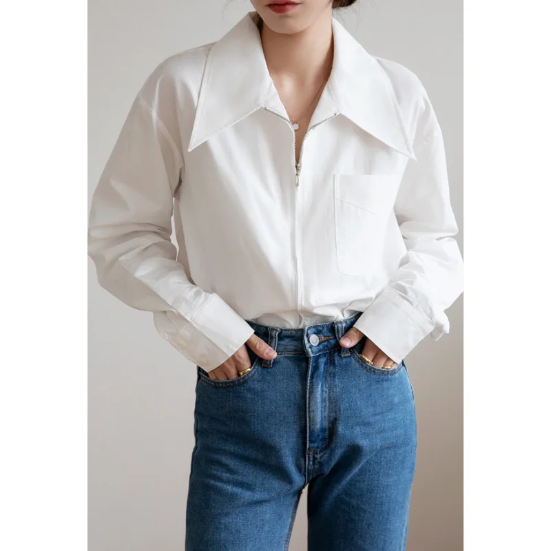 French White Shirt Women's 2023 Spring V-neck Long Sleeve Blouse Autumn Design Zipper Top Loose Shirt Elegant Blusas 27863
French White Shirt Women's 2023 Spring V-neck Long Sleeve Blouse Autumn Design Zipper Top Loose Shirt Elegant Blusas 27863