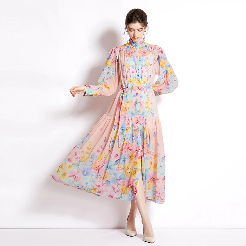 2022 Summer Women Dress Elegant Fashion Chiffon Casual Party Floral Print Lantern Sleeve Mid-Calf Belt ALINE STAND Collar Sexy
2022 Summer Women Dress Elegant Fashion Chiffon Casual Party Floral Print Lantern Sleeve Mid-Calf Belt ALINE STAND Collar Sexy