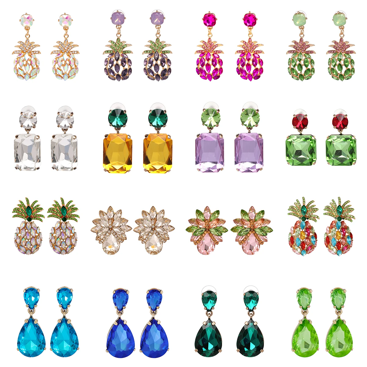 

2023 New Fashion Crystal Dangle Earrings High-quality Square Water Drop Pineapple Rhinestone Earrings for Women Statement Jewelr