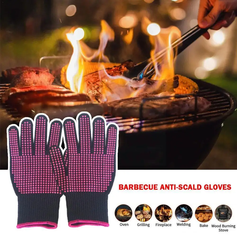 

1 Pair Barbecue Anti-scald Gloves Heat Glove Resistant BBQ Oven Gloves Kitchen Fireproof Gloves Anti-slip Gloves For Cookin U2W3
