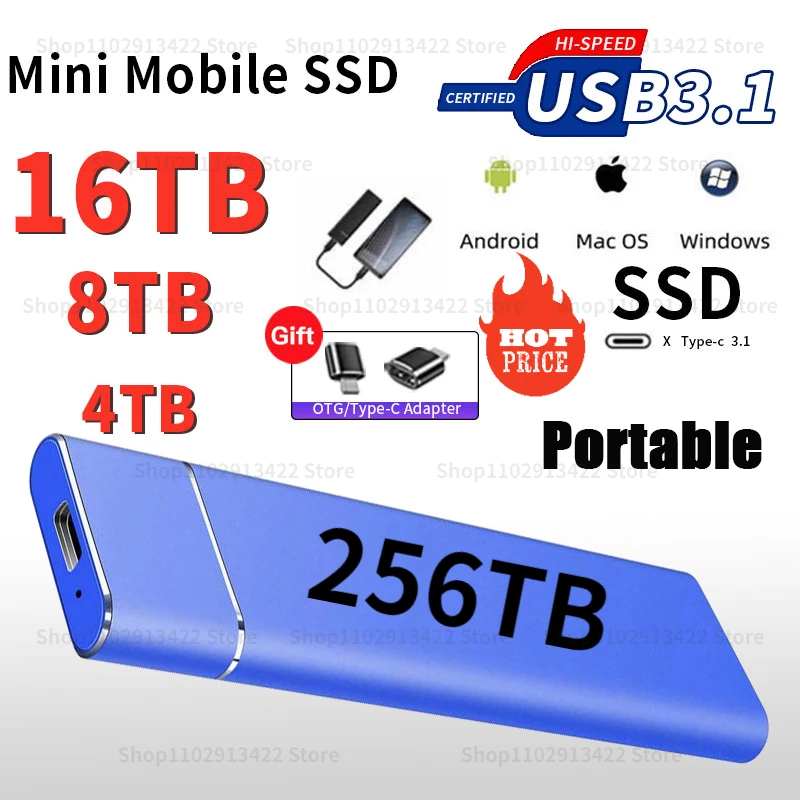 Portable SSD M.2 Large Capacity 256TB 2TB External Solid State Drive USB3.0 High Speed Storage Devices Externo Disks for Laptops
Portable SSD M.2 Large Capacity 256TB 2TB External Solid State Drive USB3.0 High Speed Storage Devices Externo Disks for Laptops