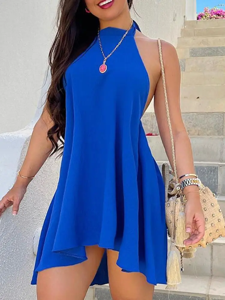 Women Clothing Casual Loose Open Back Solid Color Vacation Holiday Mini Sexy Dress Sleeveless Plain Halter Backless Casual Dress
Women Clothing Casual Loose Open Back Solid Color Vacation Holiday Mini Sexy Dress Sleeveless Plain Halter Backless Casual Dress