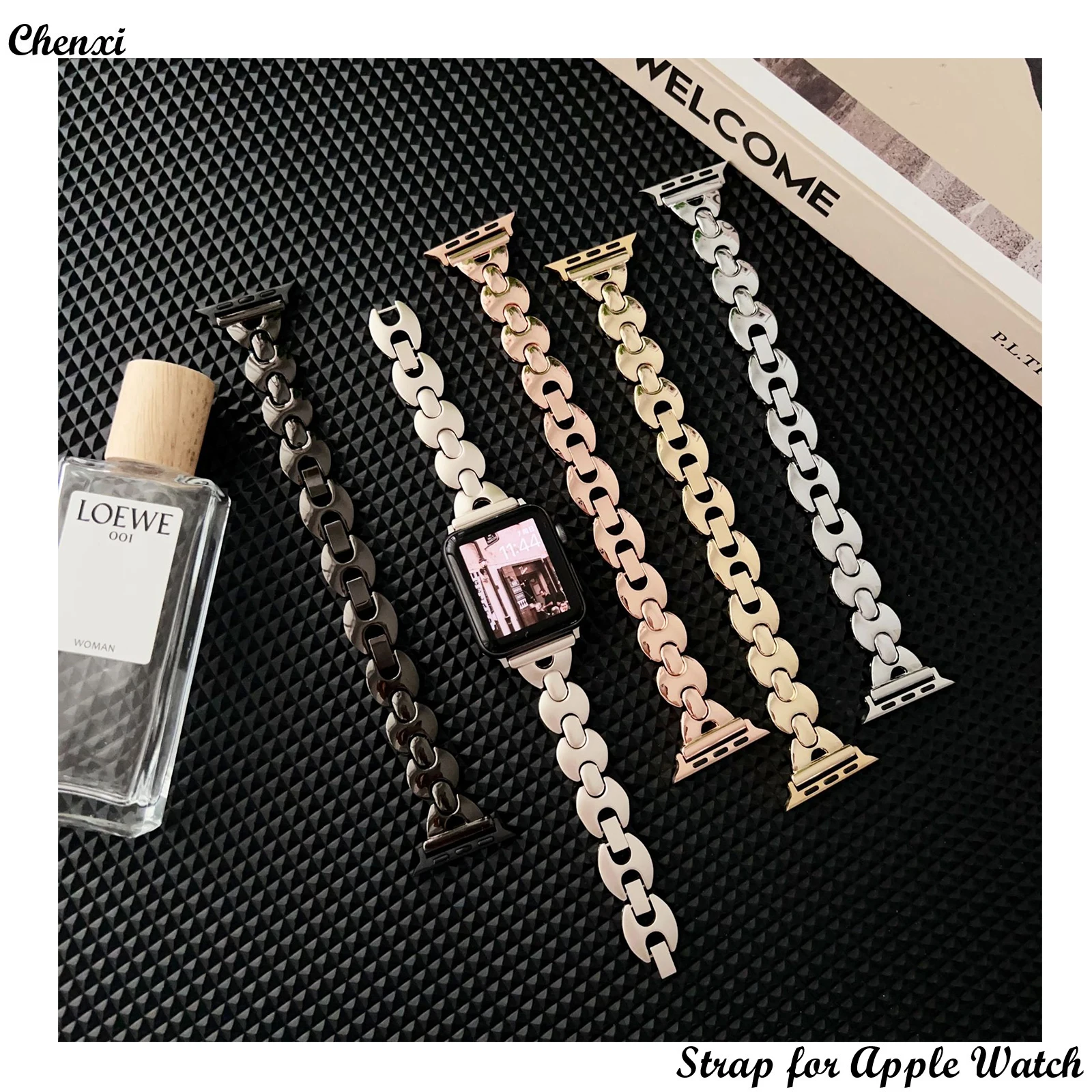 

Fashion metal strap for Apple watch band Pig snout bracelet chain for iwatch87654321SE 38 40 41 42 44 45MM women slim wrist
