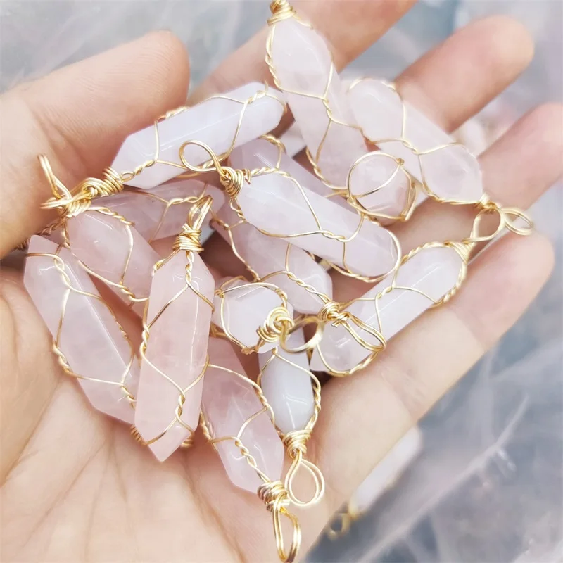15pcs Wire Wrap Rose Crystal Quartz Natural Stone Hexagon Healing Pillar Charms Pendant for Earrings Necklace Jewelry Making
15pcs Wire Wrap Rose Crystal Quartz Natural Stone Hexagon Healing Pillar Charms Pendant for Earrings Necklace Jewelry Making