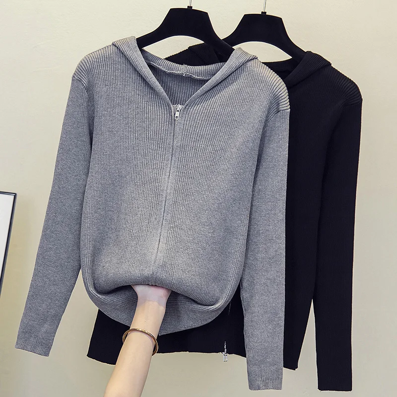 Grey Black Hooded Jackets Coats Spring Autumn Winter Knitted Short Vintage Chubby Cardigan Fashion Woman Elegant Women'S Sweater
Grey Black Hooded Jackets Coats Spring Autumn Winter Knitted Short Vintage Chubby Cardigan Fashion Woman Elegant Women'S Sweater