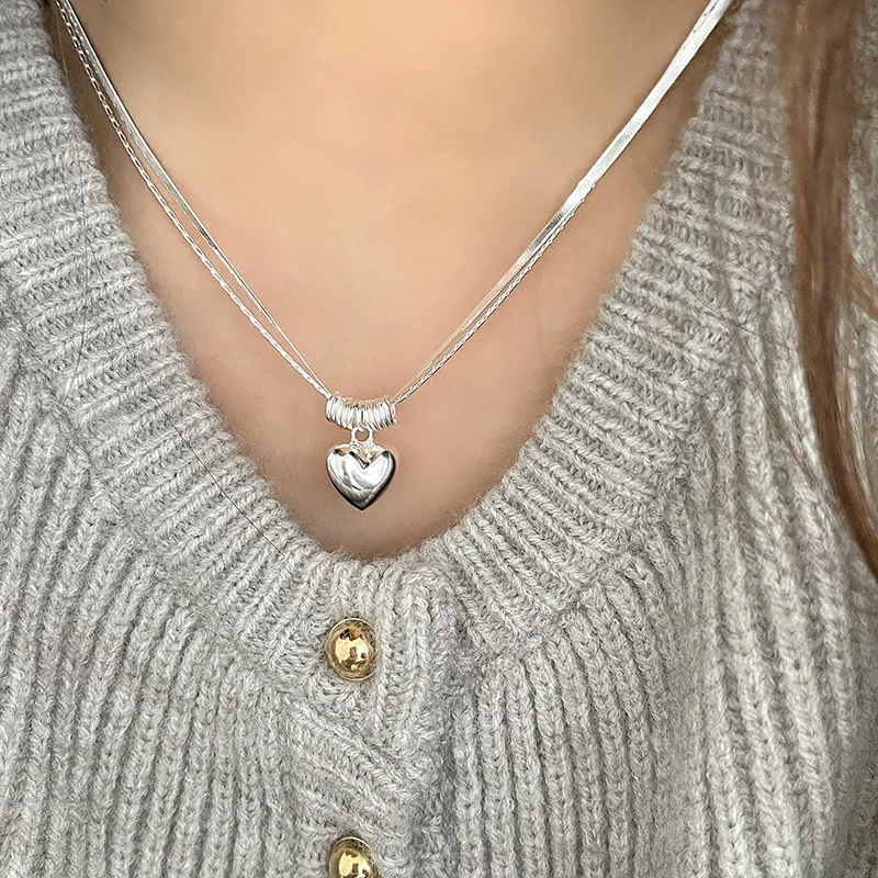 New Fashion 925 Sterling Silver Double Layers Geometric Punk Heart Pendent Necklace for Women Girl Jewelry Dropship Wholesale
New Fashion 925 Sterling Silver Double Layers Geometric Punk Heart Pendent Necklace for Women Girl Jewelry Dropship Wholesale
