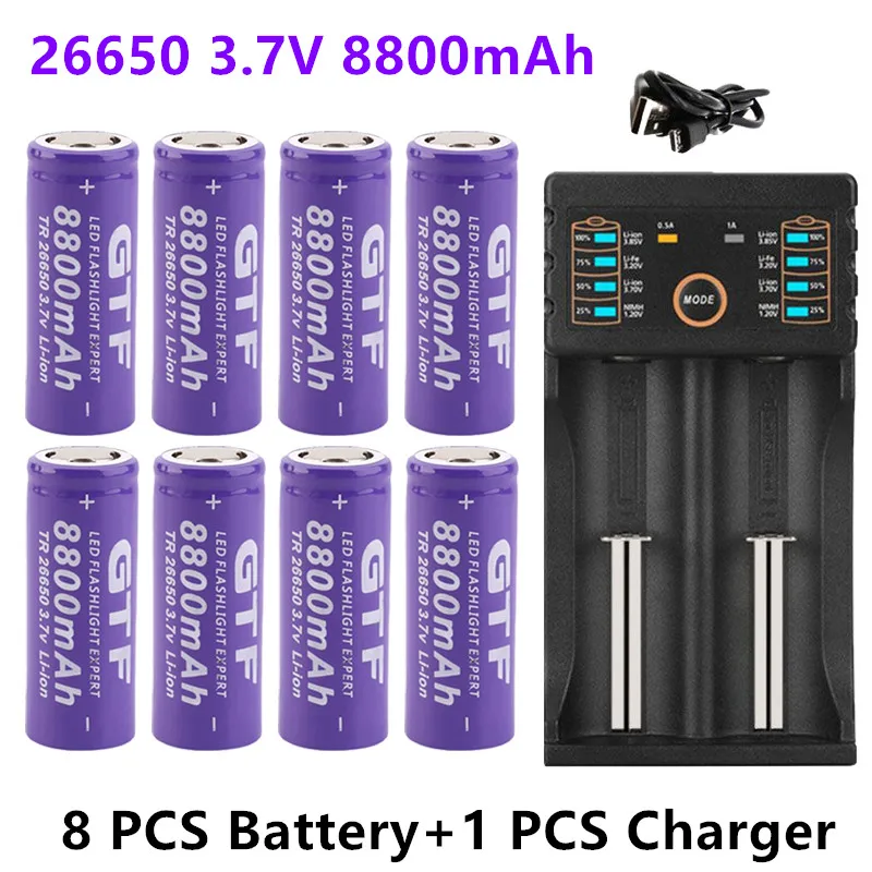 100% Original high quality 26650 battery 8800mAh 3.7V 50A lithium ion rechargeable battery for 26650 LED flashlight+ USB charger
100% Original high quality 26650 battery 8800mAh 3.7V 50A lithium ion rechargeable battery for 26650 LED flashlight+ USB charger