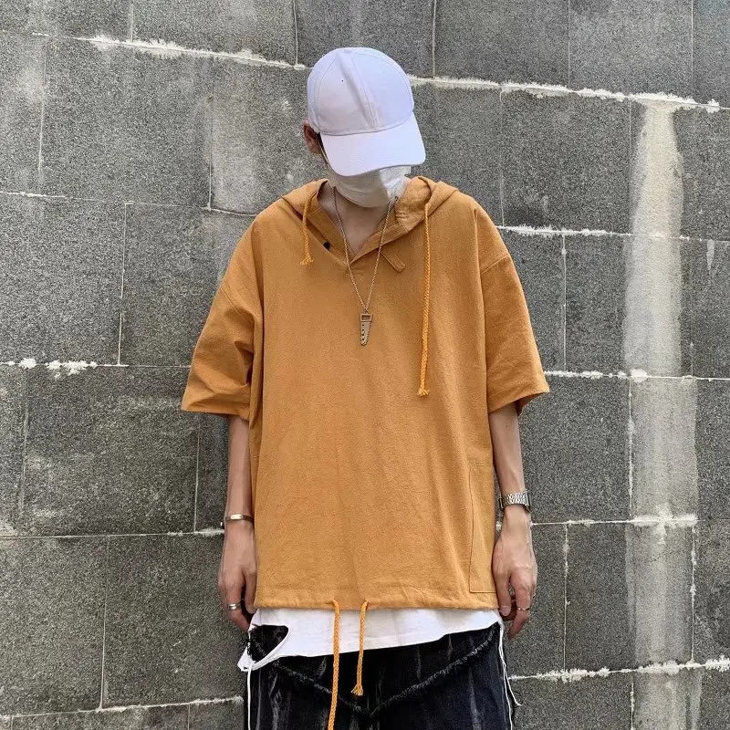 Harajuku Men Short Sleeve Tees High Street Loose Pullover Hoodies Solid Fashion Half Sleeve T Shirts Men with Hat Hoodies
Harajuku Men Short Sleeve Tees High Street Loose Pullover Hoodies Solid Fashion Half Sleeve T Shirts Men with Hat Hoodies