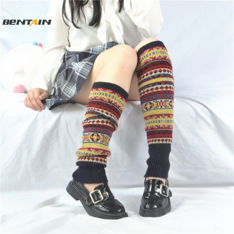 

Women's Leg Warmers Knitted Warm Thigh High Socks Lolita Long Socks Camouflage Ethnic Style Bunching Crochet Calf Socks