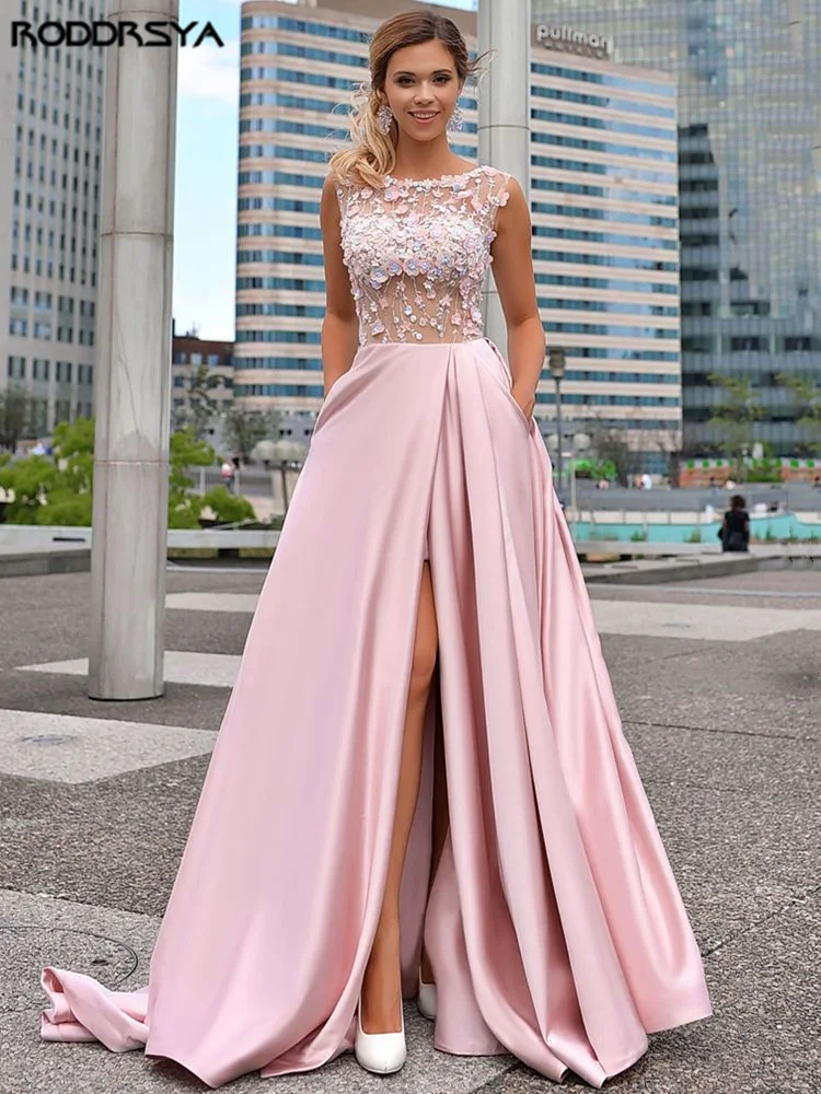Princess A Line Pink Prom Dresses 2022 Sexy Side Slit O Neck Sleeveless 3D Flowers With Lace Appliques For Women Party Gown Sexy
Princess A Line Pink Prom Dresses 2022 Sexy Side Slit O Neck Sleeveless 3D Flowers With Lace Appliques For Women Party Gown Sexy