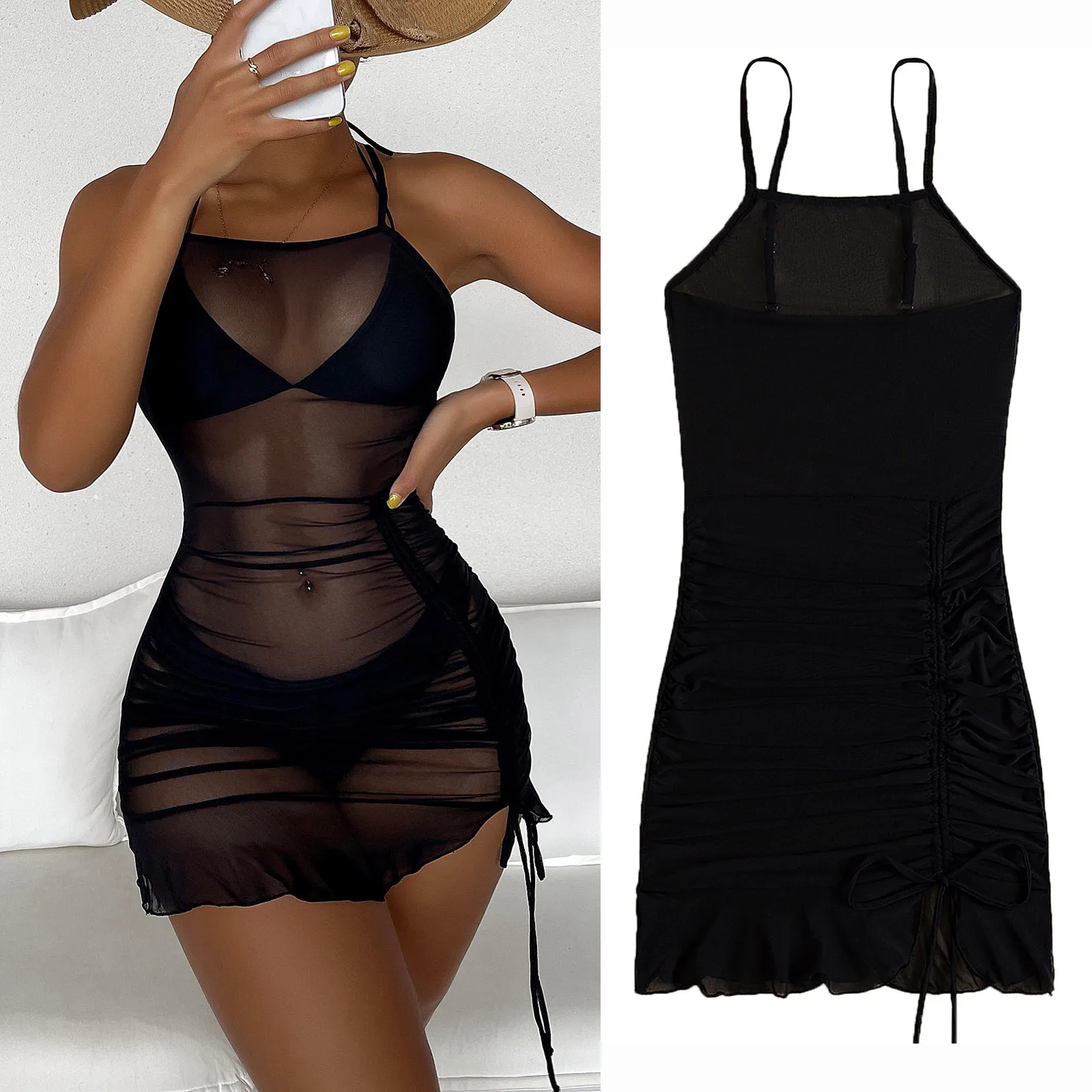 

2022 New Pom Sheer Chiffon Cover Up Women Sheer Mesh Cover Up Shorts Beach Cover Up Beach Wrap Bikini Wraps Solid Cover Up