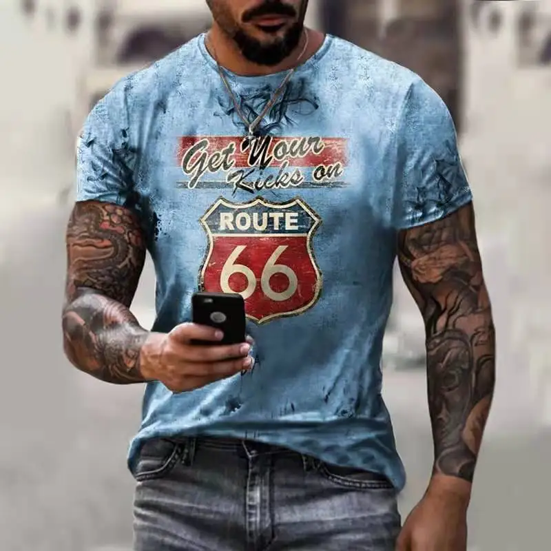Popular Fashion Men's Summer T-shirt Route66 Sports Outing Shirt Round Neck 3d Letter Print genshin impact Short Sleeve Top
Popular Fashion Men's Summer T-shirt Route66 Sports Outing Shirt Round Neck 3d Letter Print genshin impact Short Sleeve Top