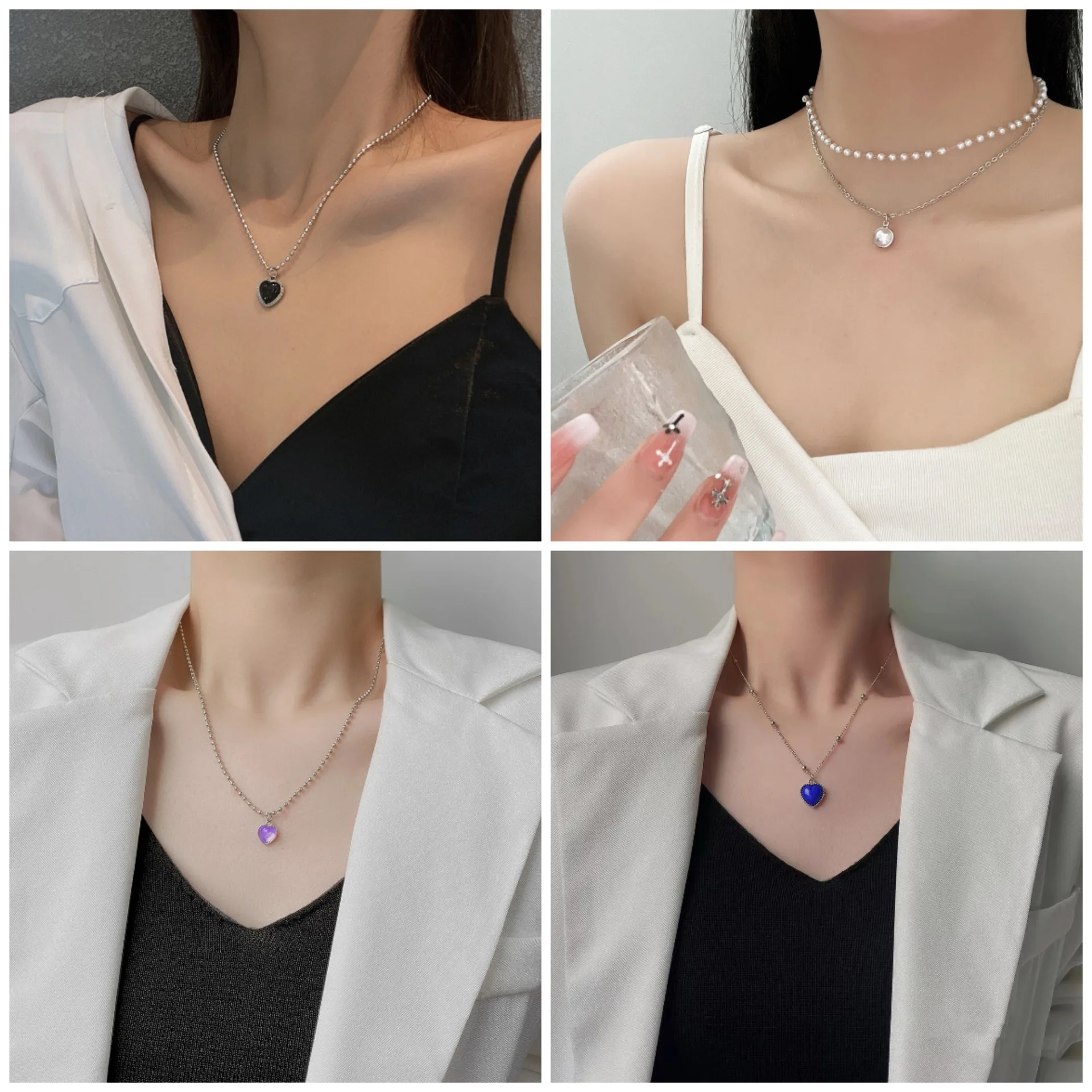 

Kpop Black Heart Necklace French Metal Love Clavicle Chain Korean Simple Female Short Pendanklace Female Short Pendant for Women