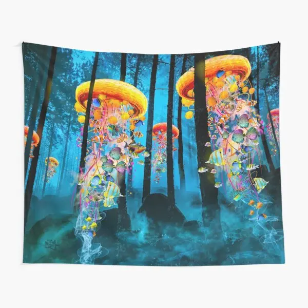 

Electric Jellyfish Worlds In A New Fores Tapestry Towel Home Beautiful Bedroom Decor Wall Art Travel Mat Decoration Bedspread