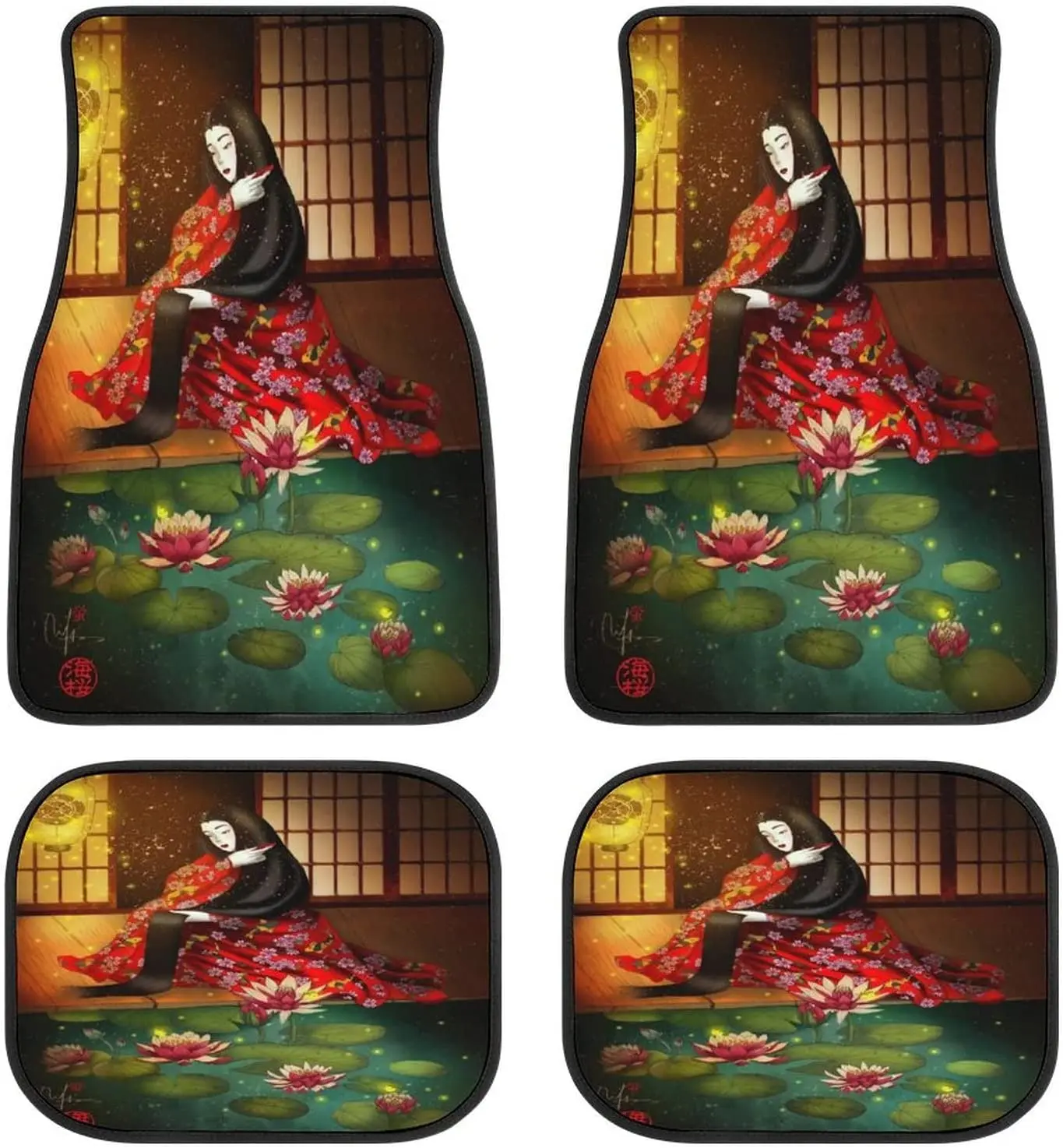 Japanese Geisha Woman Combing Hair Car Mats Front&Rear 4-Piece Full Set Carpet Car SUV Truck Floor Mats with Non Slip Back
Japanese Geisha Woman Combing Hair Car Mats Front&Rear 4-Piece Full Set Carpet Car SUV Truck Floor Mats with Non Slip Back