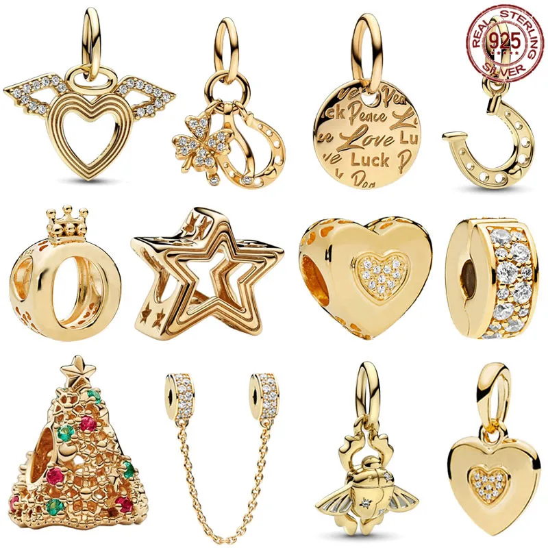 S925 Sterling Silver Gold Series Christmas Tree Heart shaped Pendant fit Original Pandora Jewelry DIY Charm Gifts 
S925 Sterling Silver Gold Series Christmas Tree Heart shaped Pendant fit Original Pandora Jewelry DIY Charm Gifts