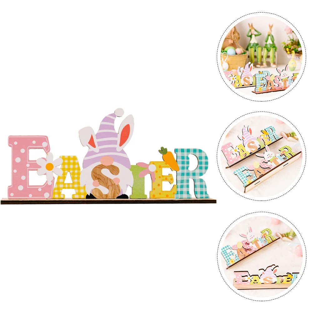 

Easter Table Sign Wooden Decoration Decor Spring Bunny Home Centerpiece Signs Party Decorations Gnome Tray Tiered Tabletop Wood