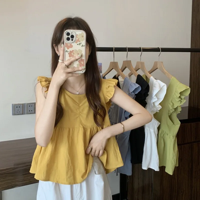 Summer sleeveless shirt top advanced design sense of niche collar Ruffle fly sleeve temperament shirt woman sweet
Summer sleeveless shirt top advanced design sense of niche collar Ruffle fly sleeve temperament shirt woman sweet