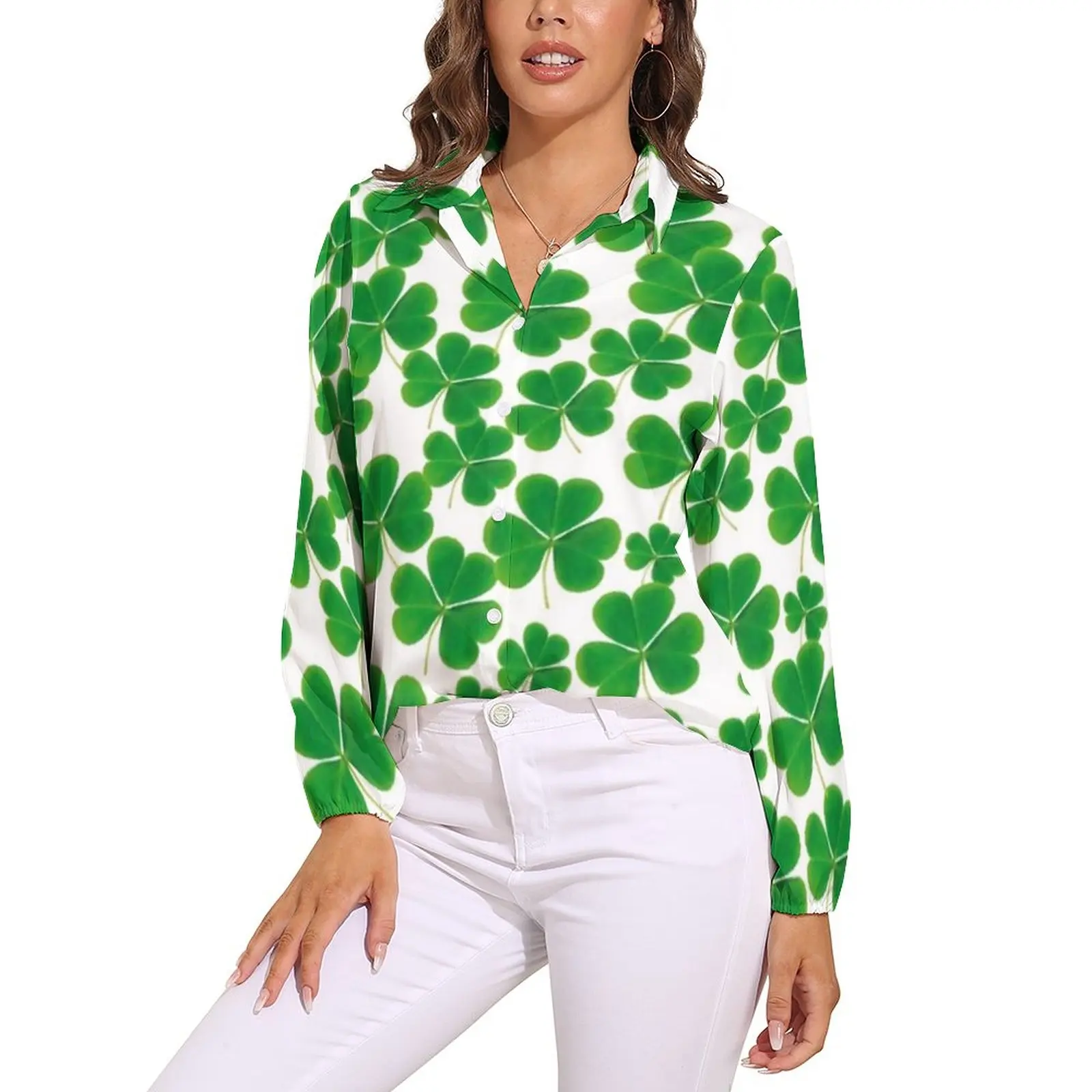 

St Patrick's Day Blouse Long Sleeve Saint Patricks Day Lucky Shamrocks Retro Blouses Women Street Fashion Oversized Shirts