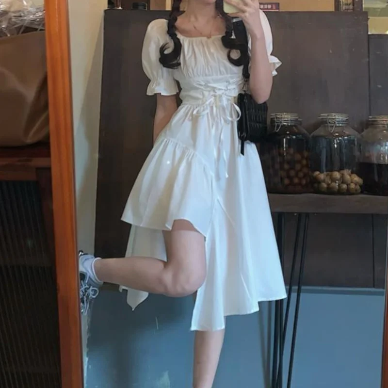Women's White Dress Summer Elegant Vintage Kawaii Puff Sleeve Midi Vestidos Square Collar Bandage Sundress Goth Outfits Dresses
Women's White Dress Summer Elegant Vintage Kawaii Puff Sleeve Midi Vestidos Square Collar Bandage Sundress Goth Outfits Dresses