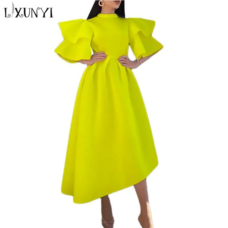 LXUNYI Summer Women Irregular Dress Butterfly Sleeve Solid Slim Dress Big Swing Short Sleeve Dresses Short Sleeve Yellow White 
LXUNYI Summer Women Irregular Dress Butterfly Sleeve Solid Slim Dress Big Swing Short Sleeve Dresses Short Sleeve Yellow White