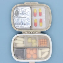 8 Grids Tablet Organizer, Travel Pill Box with Sealed Ring, Small Tablet Box, Wheat Straw Medicine Container organizer box