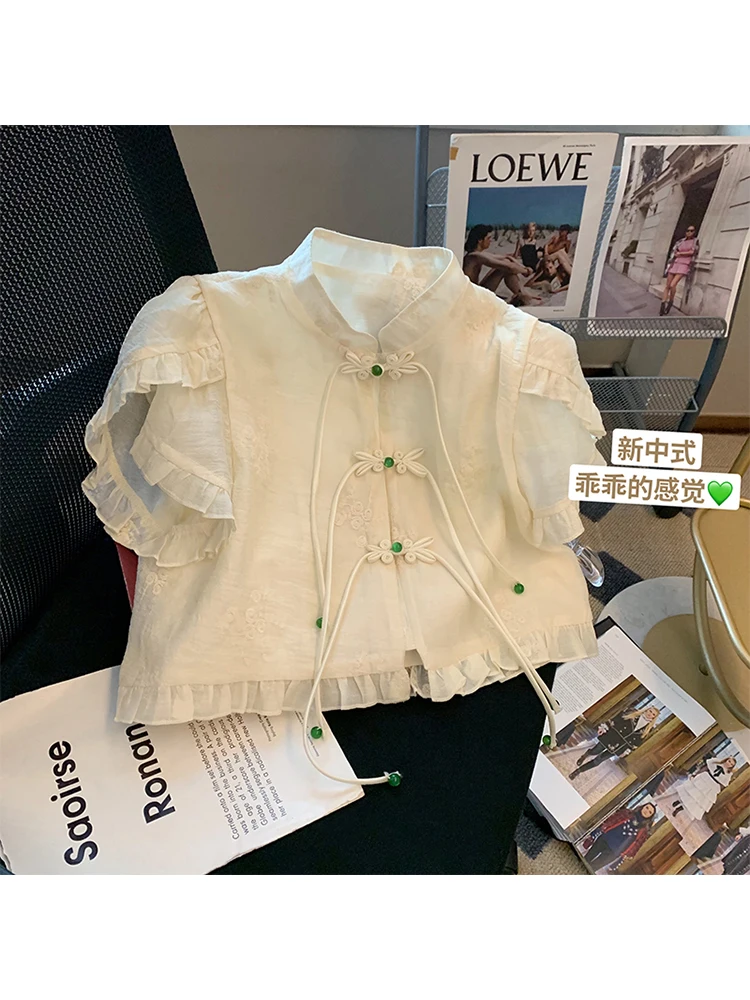 New Chinese Style Fashion Women's Retro O-Neck Flower Printing Embroidery Cotton Top Court Single Breasted Short Sleeve Summer
New Chinese Style Fashion Women's Retro O-Neck Flower Printing Embroidery Cotton Top Court Single Breasted Short Sleeve Summer