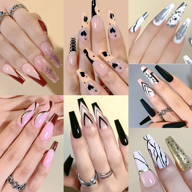 24PCS/Box Artificial Nails with Glue White Black Pink Long Ballet Nail Stick Fake Nail Tips Full Cover Acrylic 2022
24PCS/Box Artificial Nails with Glue White Black Pink Long Ballet Nail Stick Fake Nail Tips Full Cover Acrylic 2022
